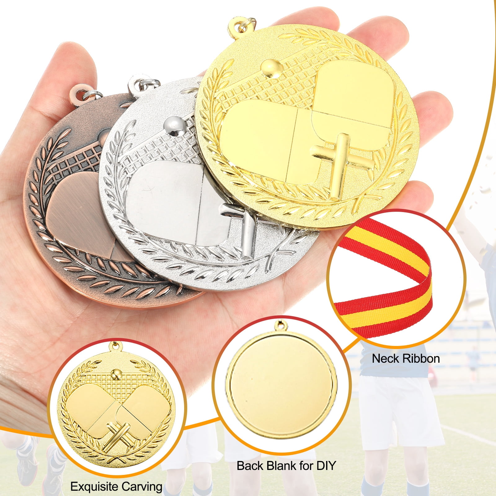 Uxcell 2.7 Inch Table Tennis Award Medals Gold Silver Bronze Award Medals with Neck Ribbon for Team Sports Games Party Favors 3 Pieces