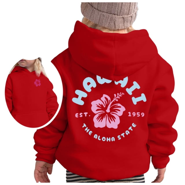 PMVFHDE Chandail à Capuche Graphique pour Fille, Manches Longues, Doux, Imprimé, Chandail à Capuche, Vêtements Décontractés Printemps Automne, Rouge, 7-8 Ans