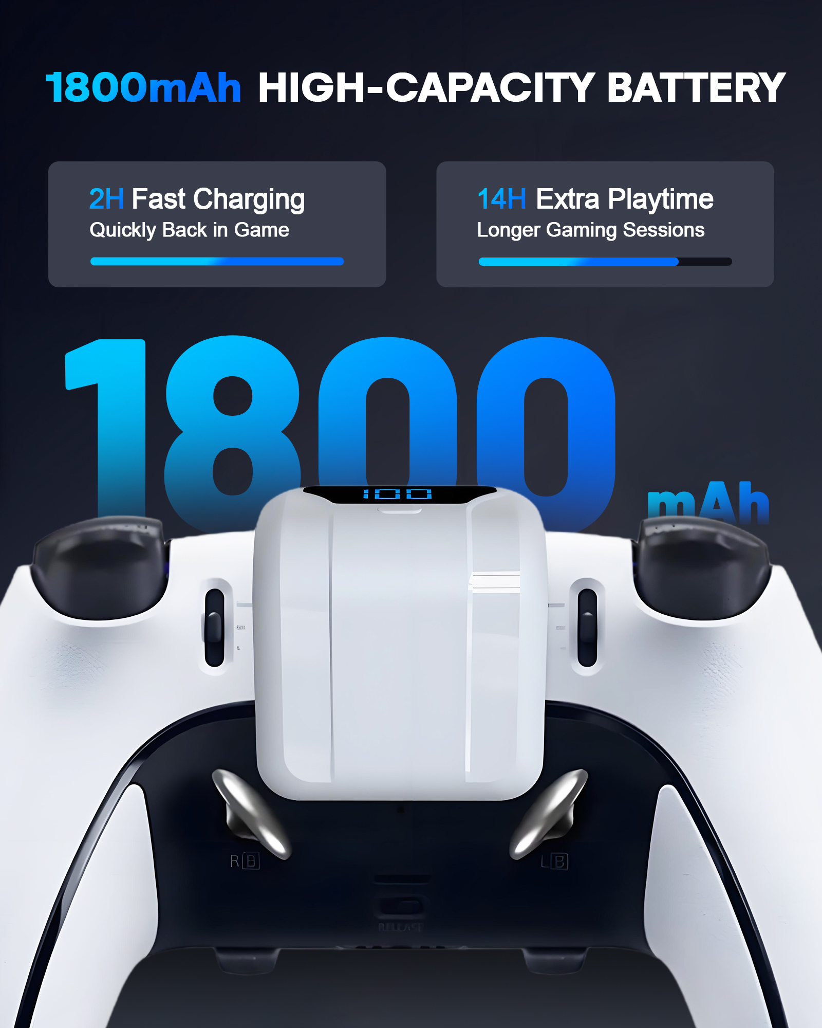ATZESTE 1800MAH WIRELESS CHARGER FOR PS5 CONTROLLER, FOR PS5 DUALSENSE RECHARGEABLE BATTERY PACK, FAST CHARGING WITH LED DISPLAY, 14H+ PLAYTIME, ACCESSORIES FOR PS5/DUALSENSE EDGE/ELITE CONTROLLER