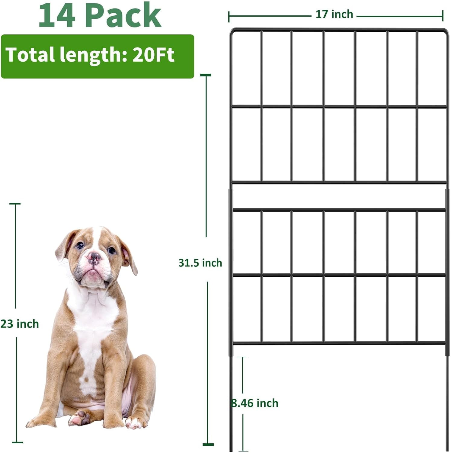 Y&M Tall Decorative Metal Garden Fence, No-Dig Wire Panels, 32 in H x 20 ft L, 14 panels