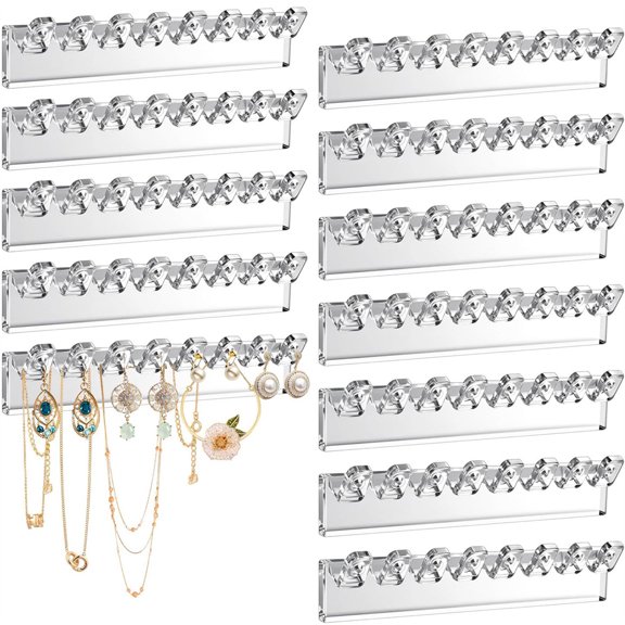 12Pcs Self-Adhesive Necklace Organizer, Artrylin Necklace Holder Wall Mounted, Hanging Jewelry Organizer with 8 Hooks for Necklaces, Bracelets, Rings, Earrings and Jewelry Display (3.7inch Long)