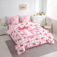 thumbnail image 2 of Catabedysis Bowknot Alphabet Print 7pcs Queen Bedding,Kawaii Cherry Letter P Design Bedding Comforter Set Queen,Pink Reversible For Girls, 2 of 7