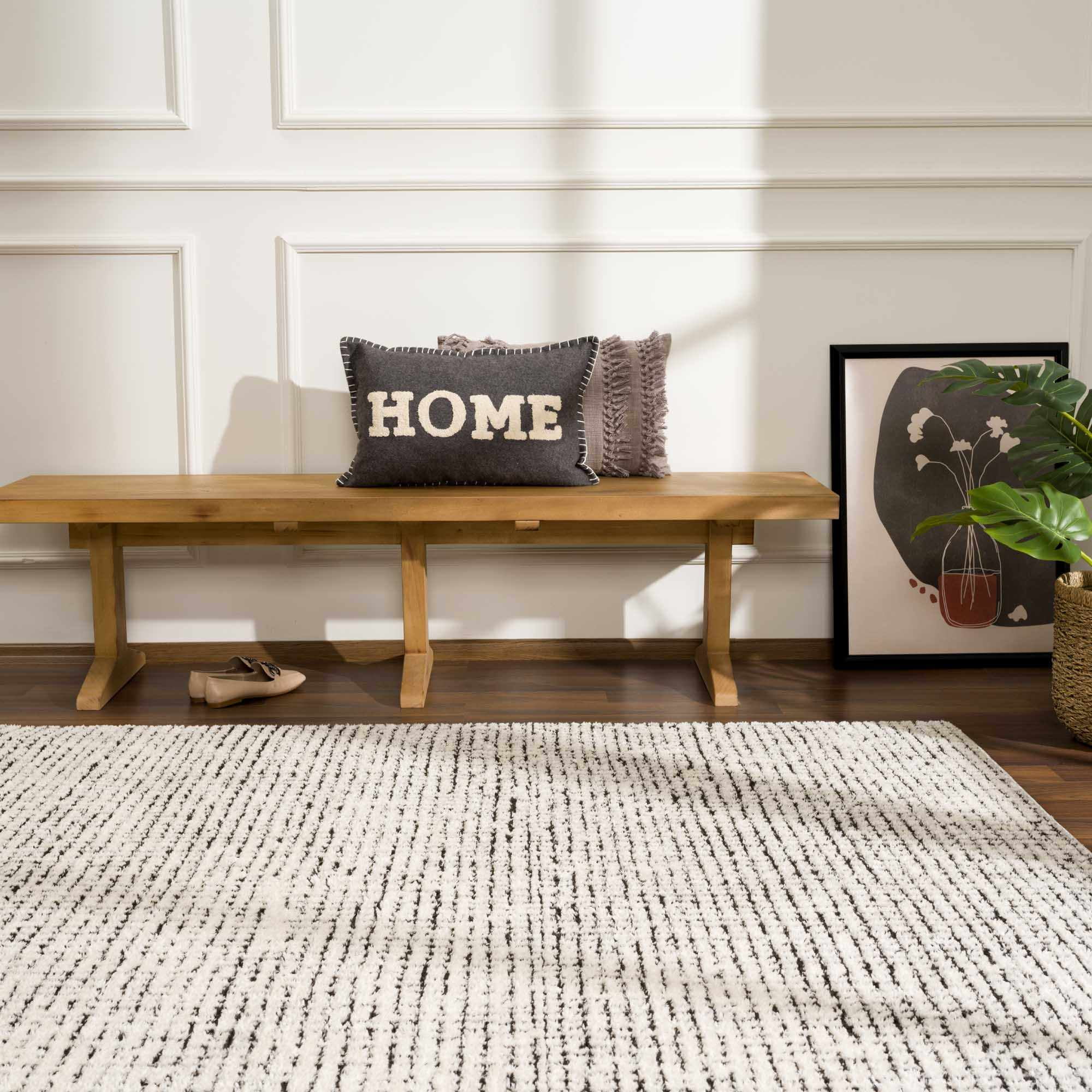 Hauteloom Keita Hallway, Kitchen Runner Rug - Modern Boho - Farmhouse Mosaic Carpet - High Pile - Cream, Black - 2'8" x 7'3"