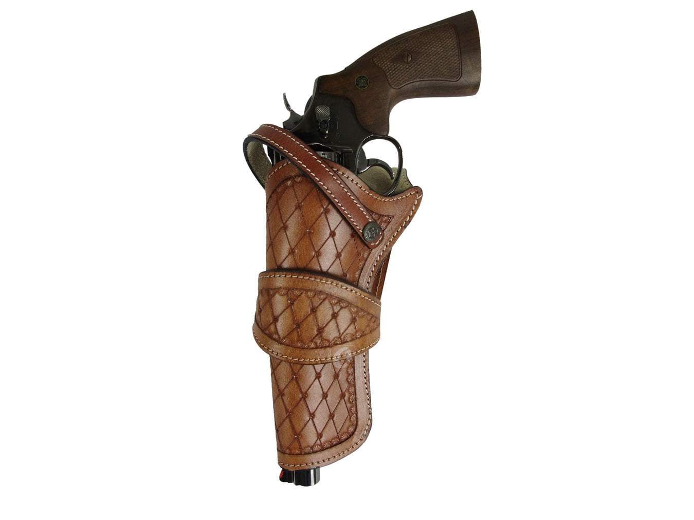 Leather Holster Long Barrel Western Gun Cover Diamond Tooled Tan - Left Handed