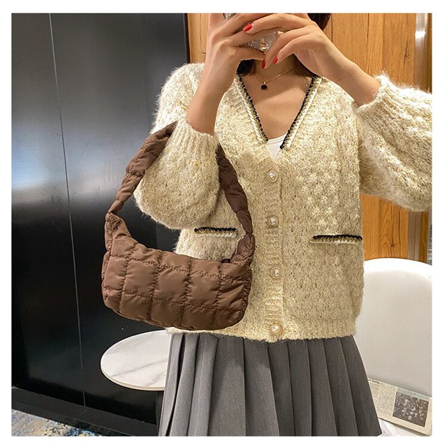 Bolso de hombro con patrón de celosía para mujer, bolso de algodón espacial, bolso de mano de gran capacidad, bolso de compras acolchado de plumas para mujer xuanjing unisex