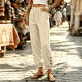 thumbnail image 5 of Women's Loose Cuffed Long Pants Baeitkot Women's Fashion Casual Solid Color Elastic Waist Pocket Loose Cuffed Long Pants Beige M, 5 of 6