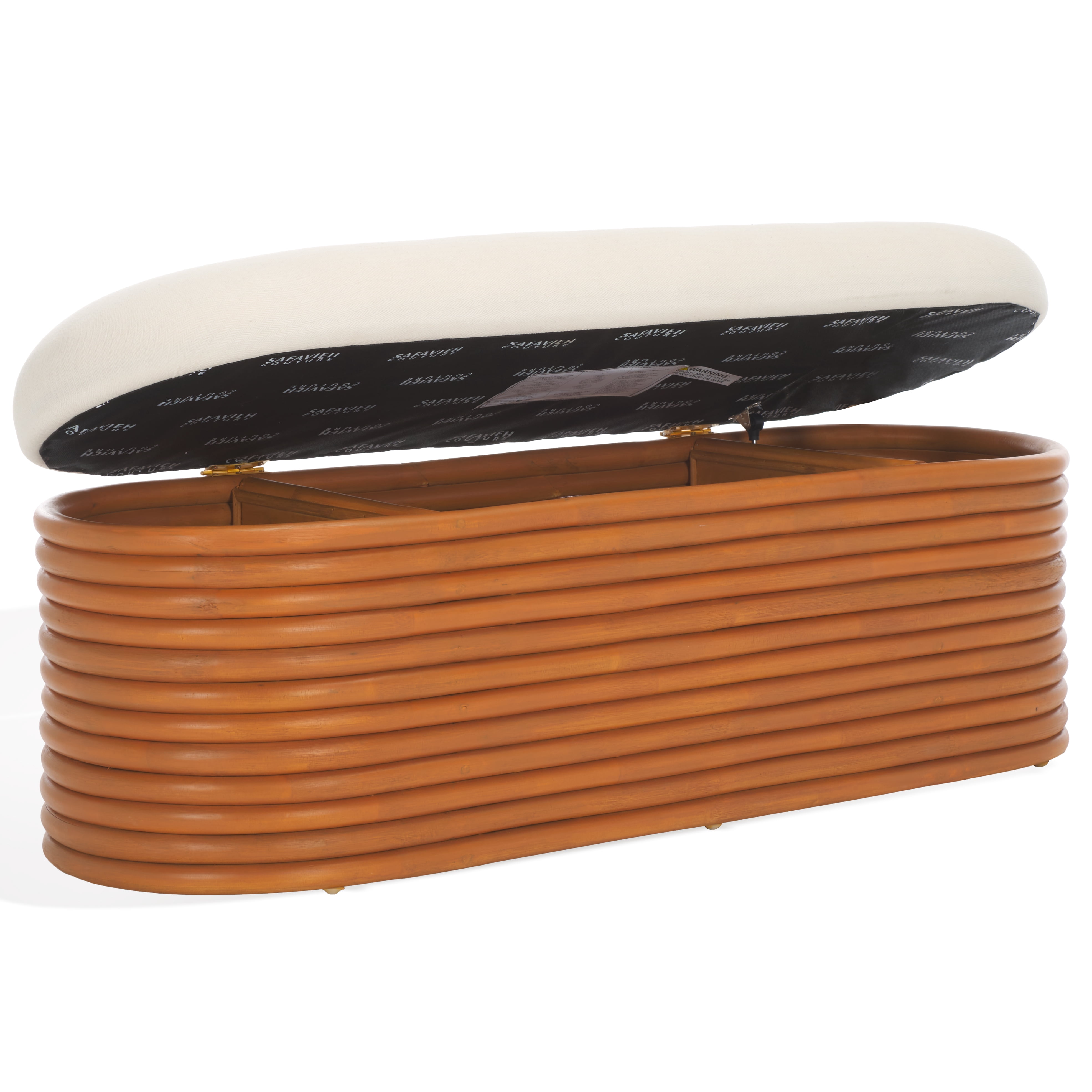 Safavieh Couture Bayard Rattan Storage Upholstered Bench, Natural/White