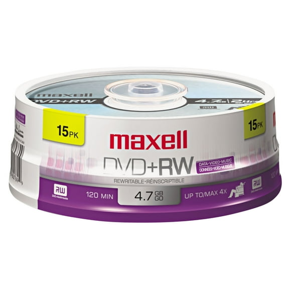 Maxell 634046 4.7 GB 4x Spindle DVD plus RW Rewritable Disc - Silver (15/Pack)
