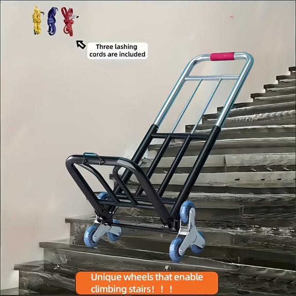 Heavy Duty Folding Cart with Stair-Climbing Wheels, Adjustable Buckle & Easy Lift Design, Collapsible Utility Trolley for Grocery, Shopping, Moving & Outdoor Transport
