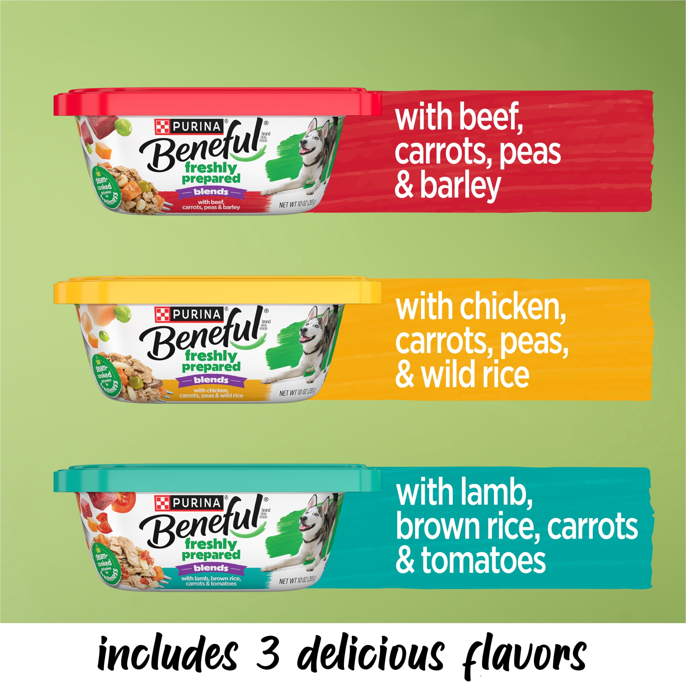 (3 pack) Purina Beneful Freshly Prepared Blends Wet Dog Food Variety Pack With Beef, Chicken, or Lamb Dog Food, 10 oz.