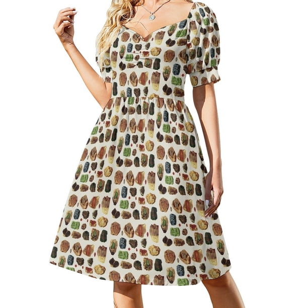 Vestido vintage de manga corta con gemas y minerales, ropa de mujer, vestidos de verano para mujer 2025.