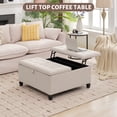 thumbnail image 6 of Ottoman with Storage, 35" Extra Large Storage Ottoman Coffee Table with Lift Top, Oversized Square Ottoman with Storage for Living Room, Tufted Linen Ottoman Foot Rest for Bedroom, 6 of 8