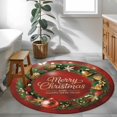 thumbnail image 5 of Red Christmas Round Rug 3ft Washable Circle Entryway Rugs Non Slip Winter Xmas Pine Branches Cone Balls Area Rug Indoor Floor Carpet for Bedroom Kitchen Living Room Home Office Dining Room Nursery, 5 of 8