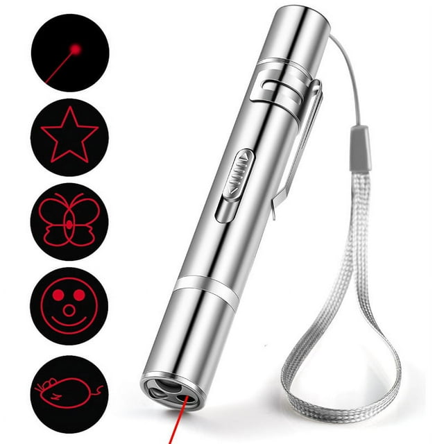 Puntero láser, juguetes para gatos Puntero láser Puntero de luz LED roja Juguetes para gatos para gatos de interior Perros, largo alcance 3 modos Lazer Projection Playpen, Puntero de recarga