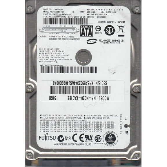 MHZ2160BH G2, PN CA07018-B42400SS, Fujitsu 160GB SATA 2.5 Hard Drive