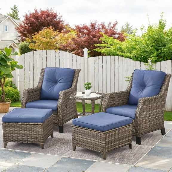 PARKWELL 5-Piece Outdoor Conversation Sets, Patio Chair with Side Table,Ottomans,Wicker Rattan Seating Furniture for Porch Deck Backyard