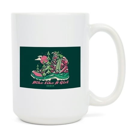 

15 fl oz Ceramic Mug Homer Alaska Hiking Boot Hike Like A Girl Distressed Dishwasher & Microwave Safe