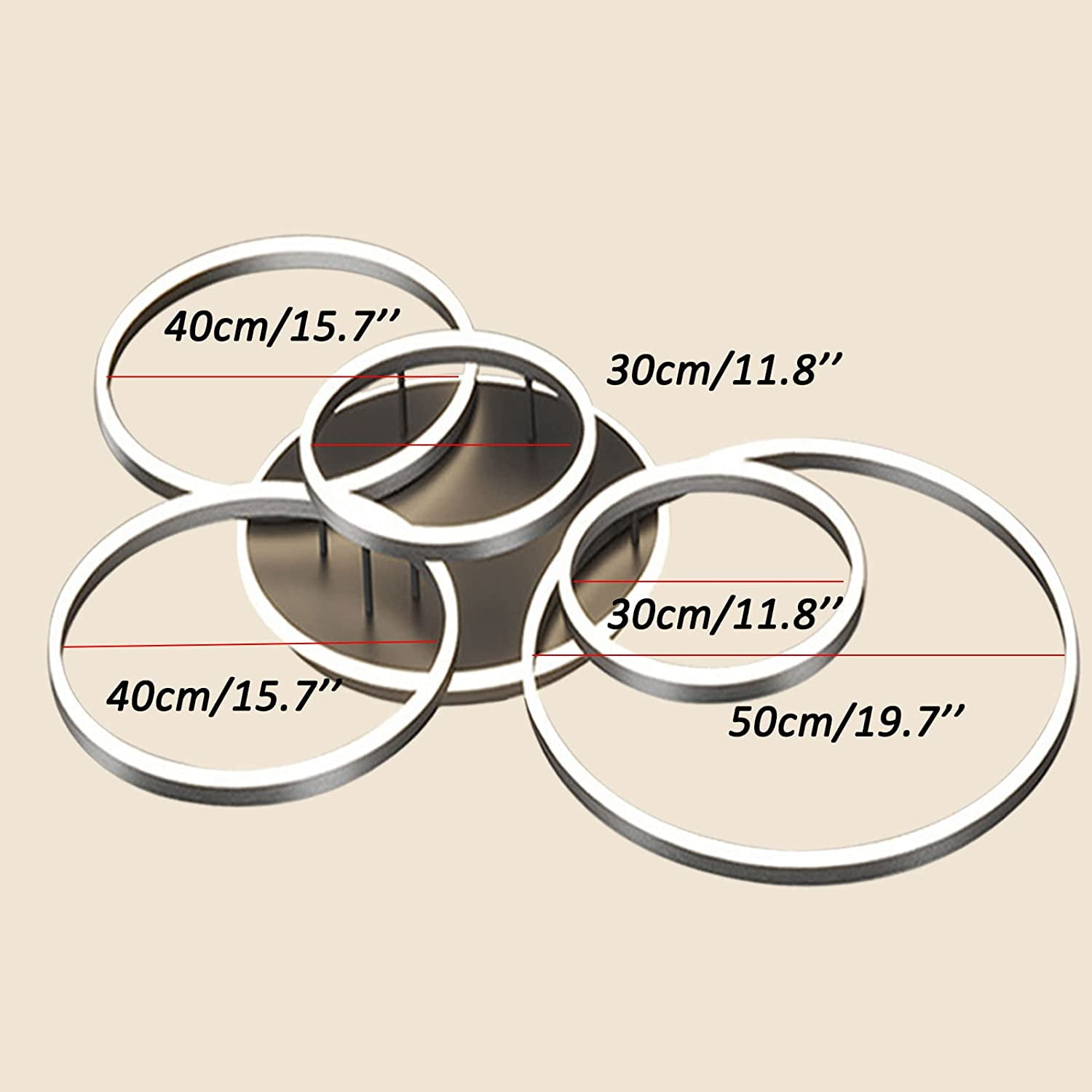 Modern Led Flush Mount Ceiling Light, 5 Rings Light Fixtures 80W Dimmable with Remote Acrylic, (Black)