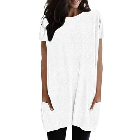 

Pianpianzi Jean Oversized Shirt Women Pajama Tops Women Long Silk Shirt Womens Summer Casual Solid Loose Pullover Crewneck Shirts Short Sleeve Tunic Tops Blouse With Pockets
