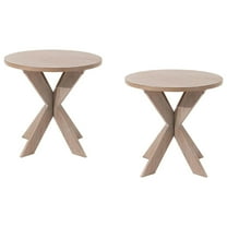 COZAYH Farmhouse Round Wooden End Table with Cross Legs, Vintage Grey, Set of 2