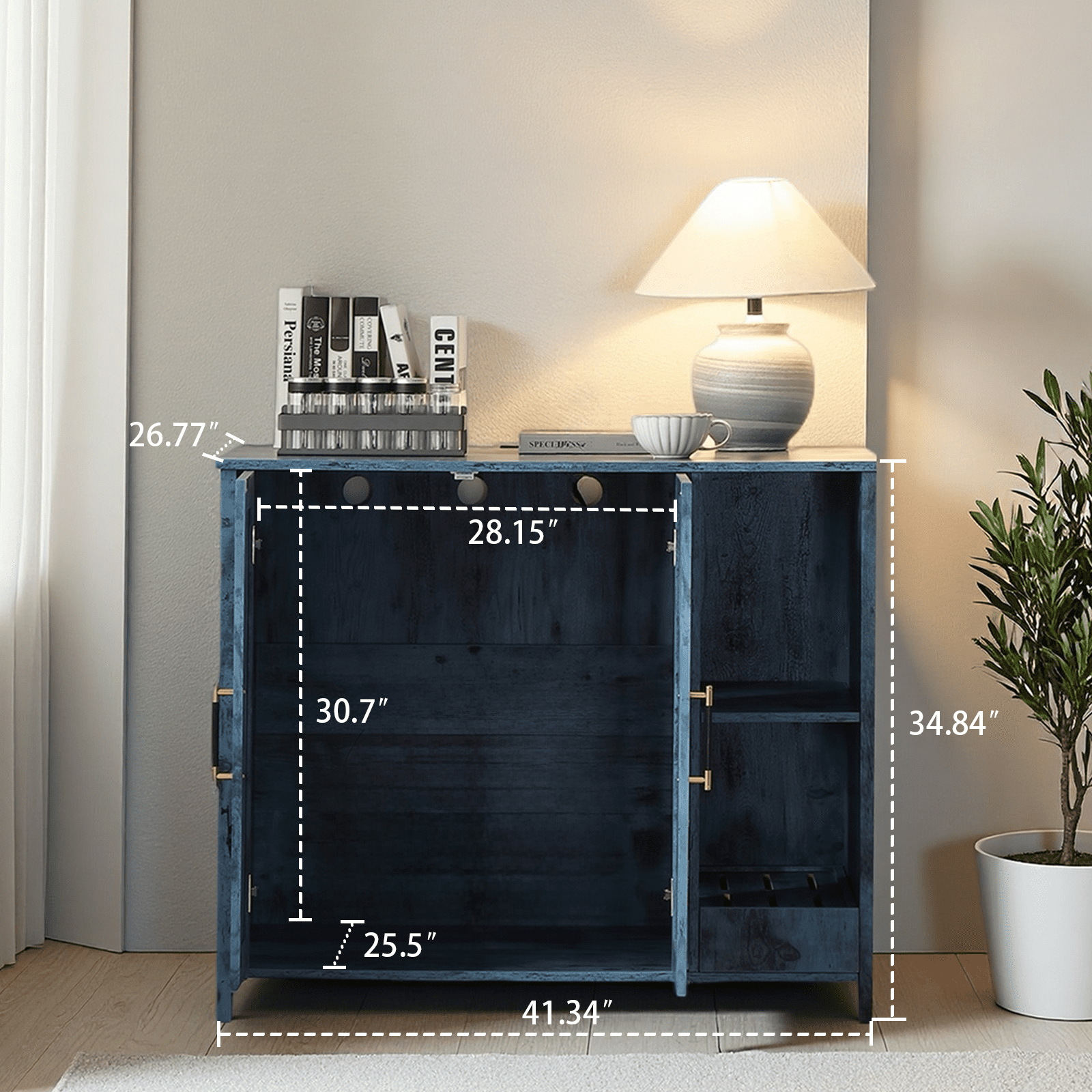 Litter Enclosure with Litter Collector, Litter Cabinet with Dog-Proof Adjustable Shelf, for Placing Cat Robot 3/4, Power Outlet (Blue)
