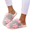 thumbnail image 6 of JUSLIO Slippers for Women Fuzzy Plush Flat Sole Non Slip Indoor House Slippers Closed Toe Slide Slippers, 6 of 7