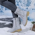 thumbnail image 4 of Lace up Winter Motorcycle Boots for Women Furry Lined Low Heel Side Zipper Mid Calf Combat Boots Waterproof Warm Snow Booties Light Blue Size 8, 4 of 8