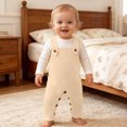 thumbnail image 2 of Soft Knit Sleeveless Overalls for Baby 0-3 Years, Solid Color Spring Autumn Romper Toddler Boys Girls Crawler Clothes with Adjustable Straps Beige, 2 of 8