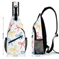 thumbnail image 2 of Full Print Chest Bag 8×15in Outer Large Bag On Both Sides Of Mesh Bag Inside Pocket Design Sponge Pad Shoulder Strap Playful Thin Cartoon Primary Color Ribbon Bow Pattern, 2 of 8