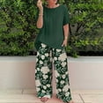 thumbnail image 2 of BLOCLOALO 2 Piece Lounge Set Short Sleeve Shirts Women's Summer Fashion Loose Printed Pants Casual Suit Two Piece Set Floral Printted Pants Dressy Casual Suit Soft Lounge Set Green Xxl, 2 of 5