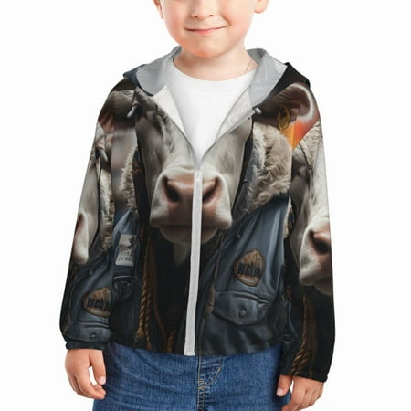 

Lukts Surrealist Cow Print Children s Long-Sleeved Sun Protection Clothing Hooded Sweatshirts for Boys and Girls Outdoor Sports-5 Years