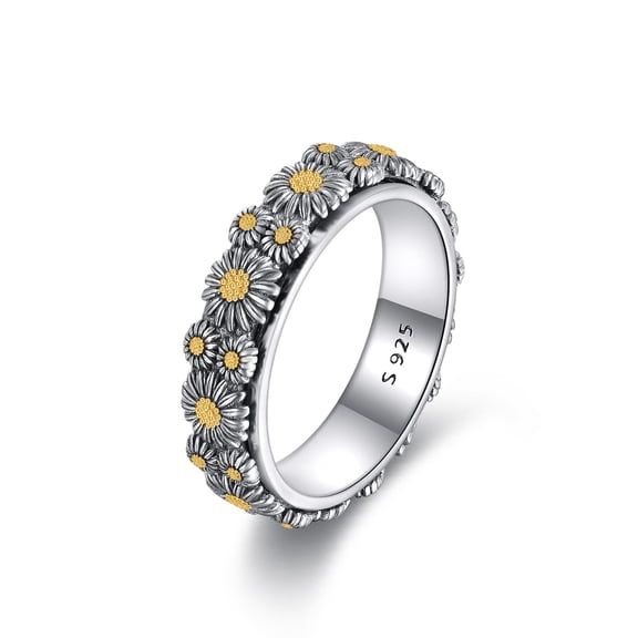 YAFEINI Sterling Silver Daisy Flower Anxiety Spinner Rings Rotatable Fidget Mood Rings for Women Relieve Stress Gift 9 Size