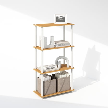 Furinno Turn-N-Tube 4-Tier Multipurpose Shelf Display Rack, Shelving Unit, Bookcase, Beech/White
