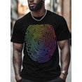 thumbnail image 4 of Colorful Fingerprint Men's T Shirts T-Shirt for Men Crew Neck Tees Cotton Tops, Black, M, 4 of 7