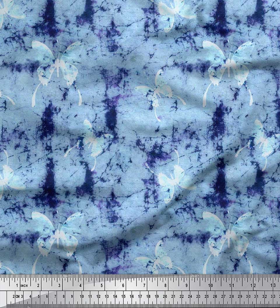Soimoi Blue Japan Crepe Satin Fabric Artistic Floral Print Fabric By The Yard 42 Inch Wide