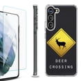 thumbnail image 1 of Shockproof Bumper Phone Case for Samsung Galaxy S23 5G, with Tempered Glass Screen Protector, by OneToughShield ® - Road Sign Deer, 1 of 4