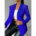 thumbnail image 4 of Women'S Business Blazer, Long Sleeve Open Front Suit Jacket, Rhinestone Button Down Coat, Office Work Wear Blue XL, 4 of 7