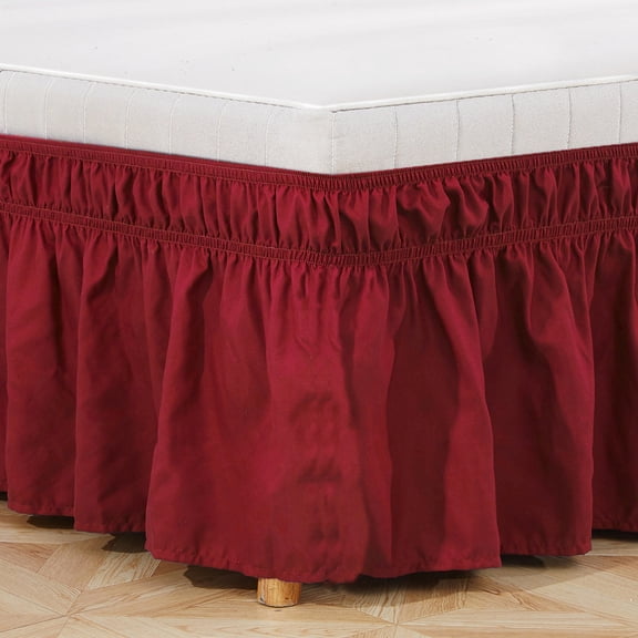 Nvzi adjustable elastic bed skirt 1 piece, Dark Red machine washable elastic dustproof bed skirt, easy to install, soft bed skirt for bedroom bed decoration, Full 54*75 15in