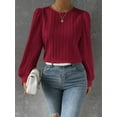 thumbnail image 5 of Women'S Long Sleeve Scoop Neck Pleated Front Fitted Blouse Tops Wine Red M, 5 of 9