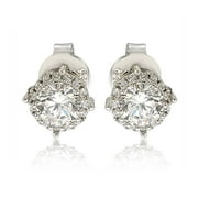 SL Collection Sterling Silver White Cubic Zirconia Round Stud Earrings