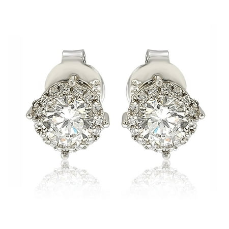 SL Collection Sterling Silver White Cubic Zirconia Round Stud Earrings