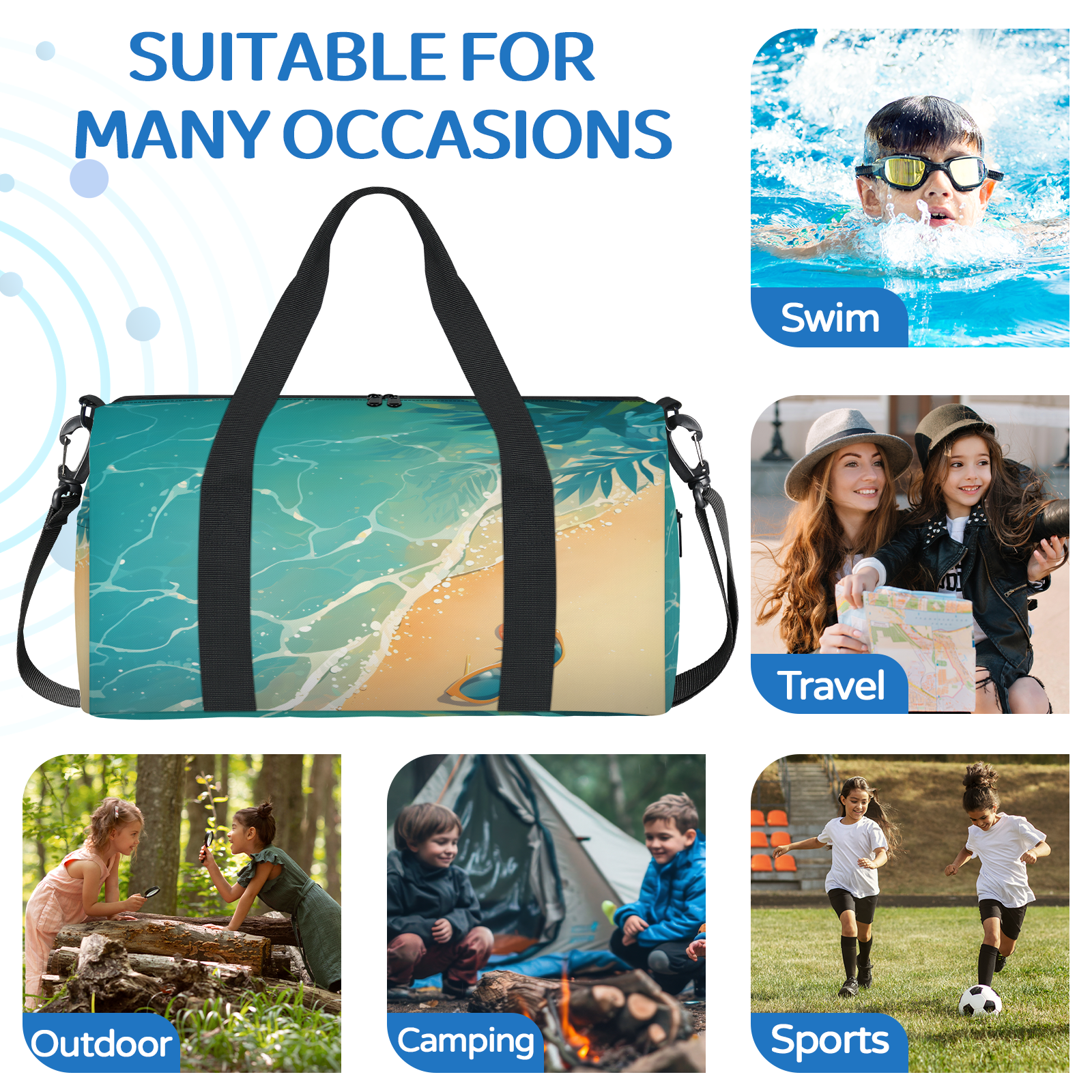 Herdesigns Ocean Gym Bag for Women, Duffle Bag for Travel Sport, Tropical Island Coastal Lightweight Waterproof Carry on Weekender Dance Yoga Workout Bags