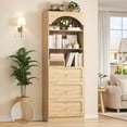 thumbnail image 2 of Aheaplus 80" Arched Wooden Bookcase Set of 2 - 6-Tier Open Shelves & 6-Drawer Storage Organizer Cabinet, Wall-Mounted Design for Living Room, Office, Home Library,Brown, 2 of 8