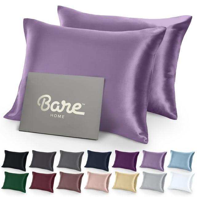 Bare Home Satin Pillowcase Set - Luxury Pillowcases - Soft and Smooth - Breathable - Envelope Closure - Standard, Lavender