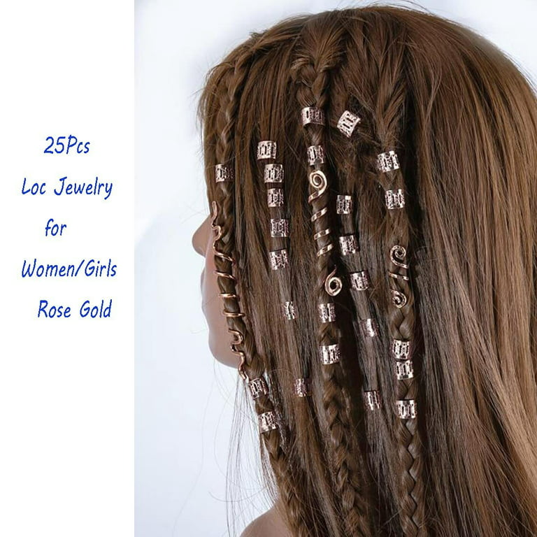 25Pcs Hair Accessories Loc Jewelry for Women Braids, Dreadlock Beads Metal  Hair Clips Decoration Rose Gold