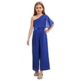 thumbnail image 2 of Miaeowve Girls Jumpsuit Summer Sequins One Shoulder Beaded Wide Leg Rompers One Piece Outfits with Pockets Royal Blue 8, 2 of 7