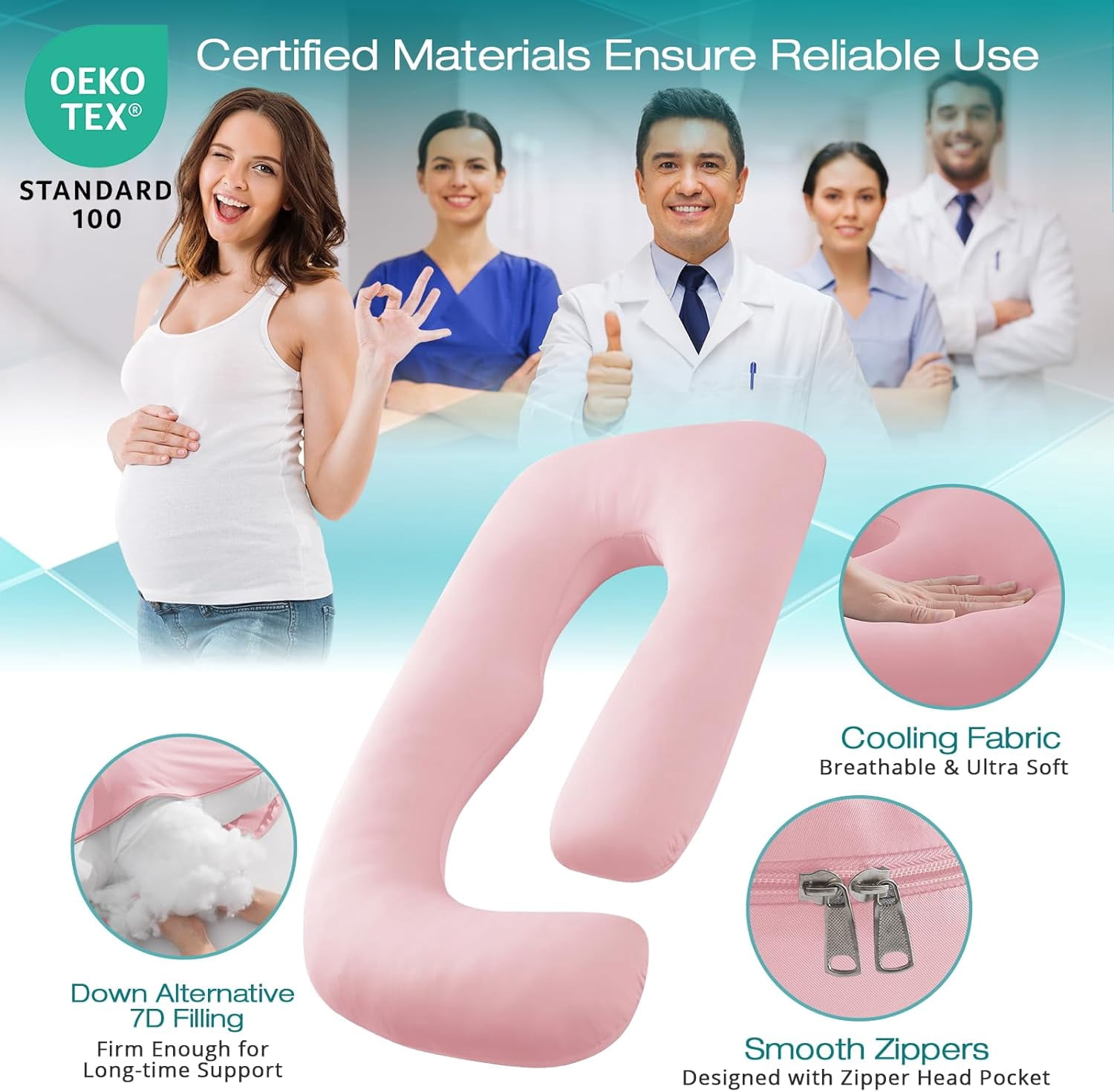 Pregnancy Pillows for Sleeping, Jumbo U Shaped Cooling Full Body Pillow with Removable Cover, Pregnant Women Must Haves, Maternity Essential, Navy