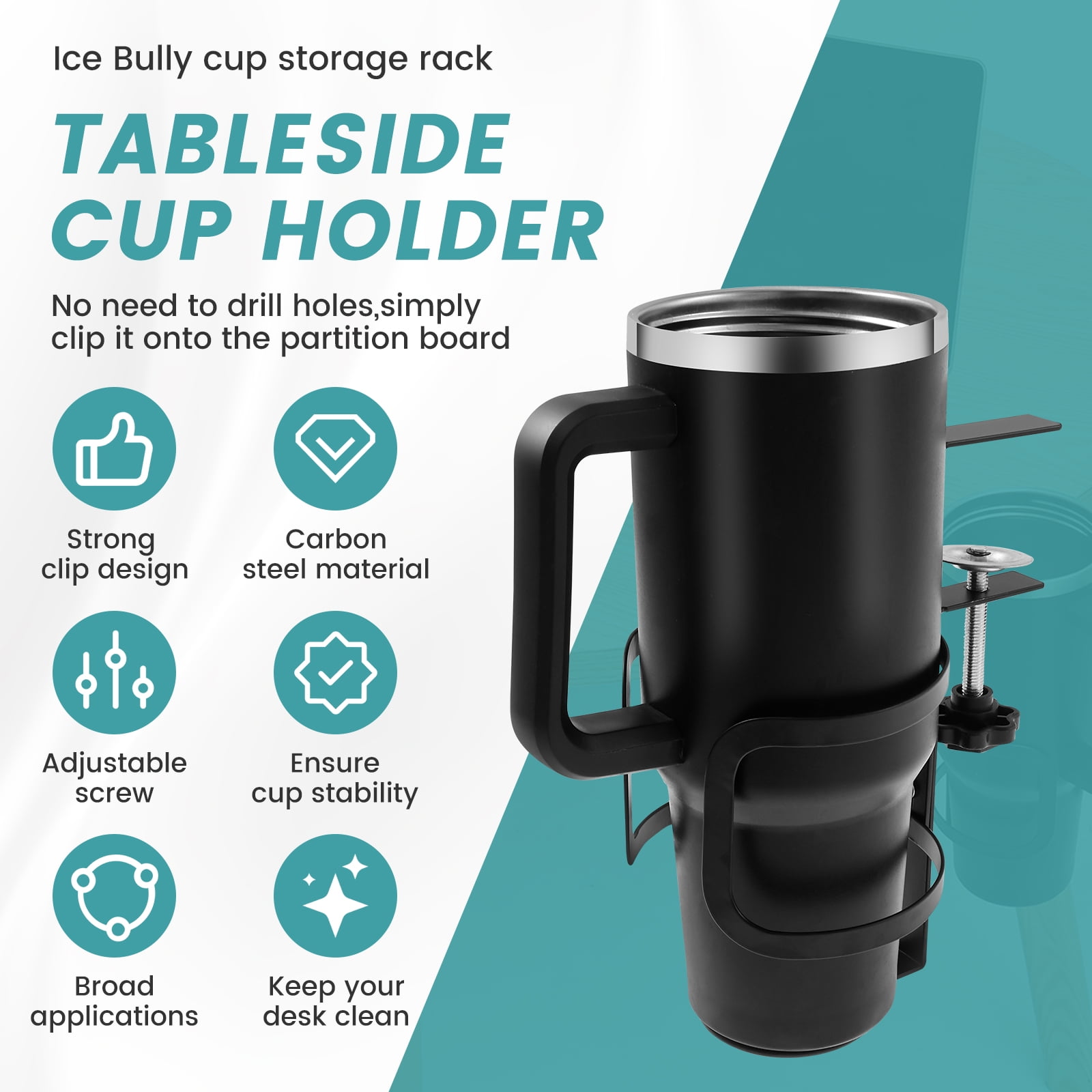Large Desk Cup Holder Versatile Leak Proof Clip On Table Cup Holder Stable Adjustable Mug Headphone Organizer for Desk Use