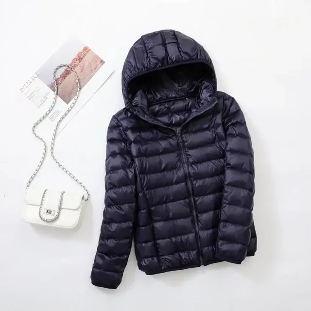 Chaqueta de plumón de pato para mujer, abrigo corto ajustado con capucha, color blanco cálido, talla grande 5XL, 6XL, 7XL, otoño e invierno, 2023