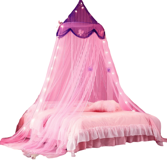 LAMIRO Purple Princess Bed Canopy for Girls with Glowing Stars,Ceiling Tent Hanging Mosquito Net with Light,Fits Twin,Full,and Queen Size Beds,Suitable for Indoor Room Decor and Outdoor Use